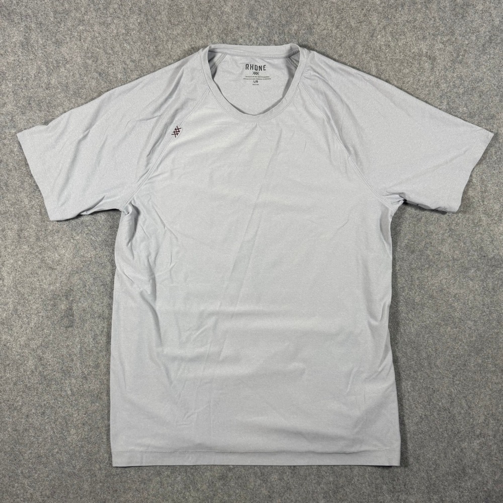 Rhone Reign T-Shirt Mens L Grey Short Sleeve Performance Raglan Crew Neck 100305